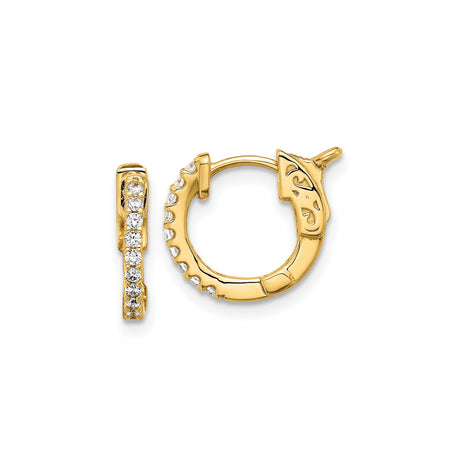 14k Yellow Gold Hoop Earrings with Cubic Zirconia, Scrollwork Pattern, Vintage Style