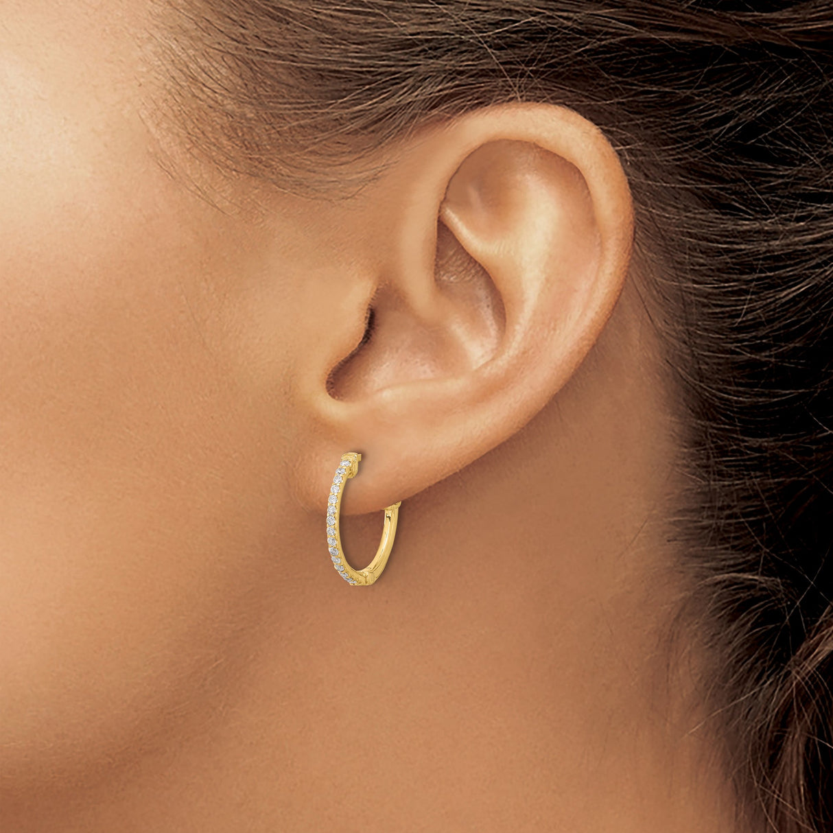 14k Yellow Gold Hoop Earrings with Diamond Accents, Ornate Scroll Design, Hinged Style