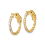 14k Yellow Gold Hoop Earrings with Round White Diamonds, Scroll Back Hinge Design