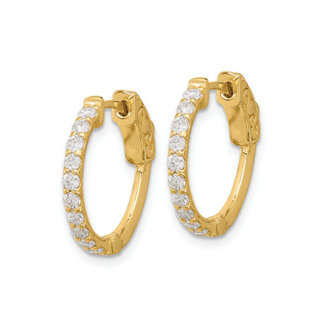 14k Yellow Gold Hoop Earrings with Round Cut Diamonds, Channel Setting and Scroll Design