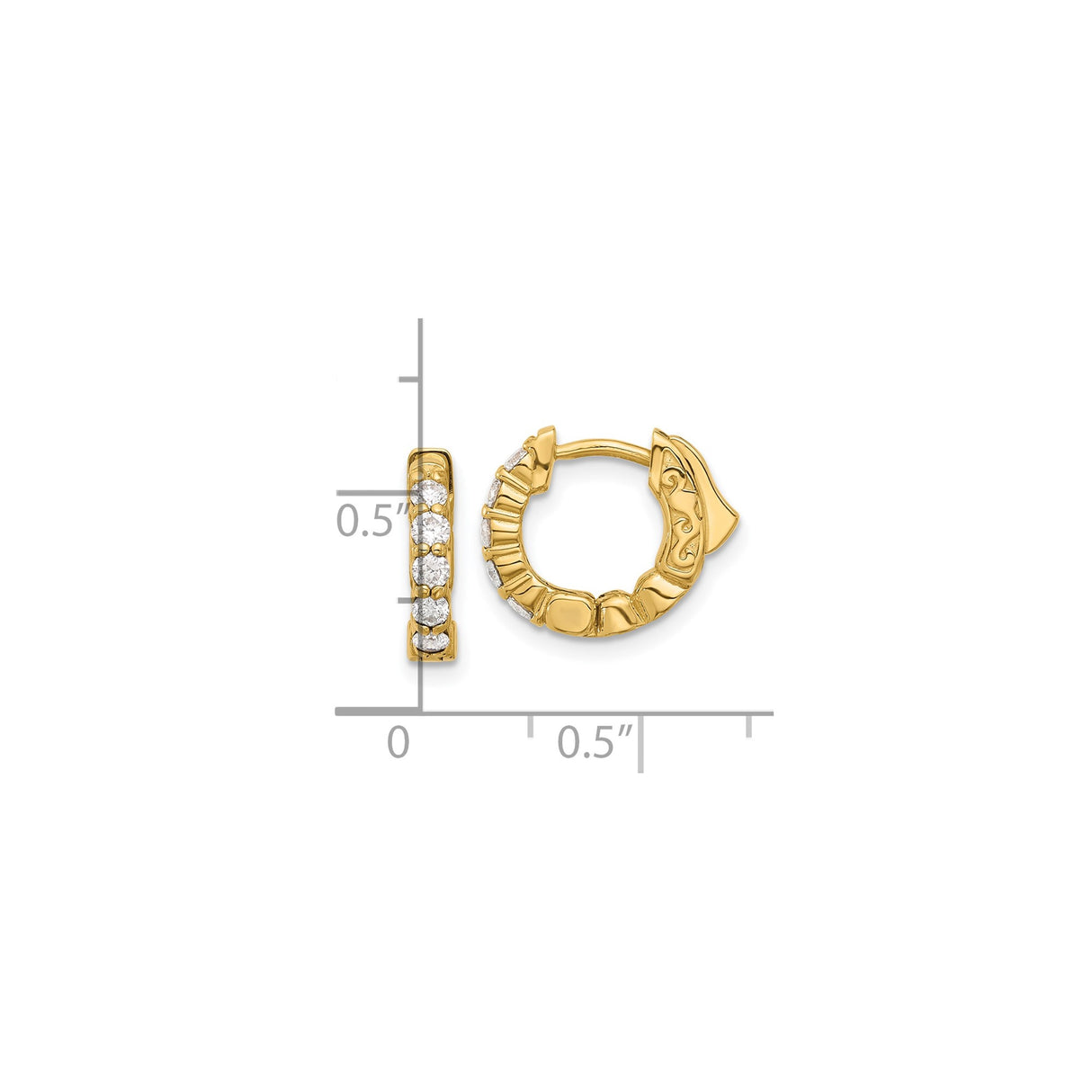 14k Yellow Gold Hoop Earrings with Diamond Accents, Intricate Scroll Design