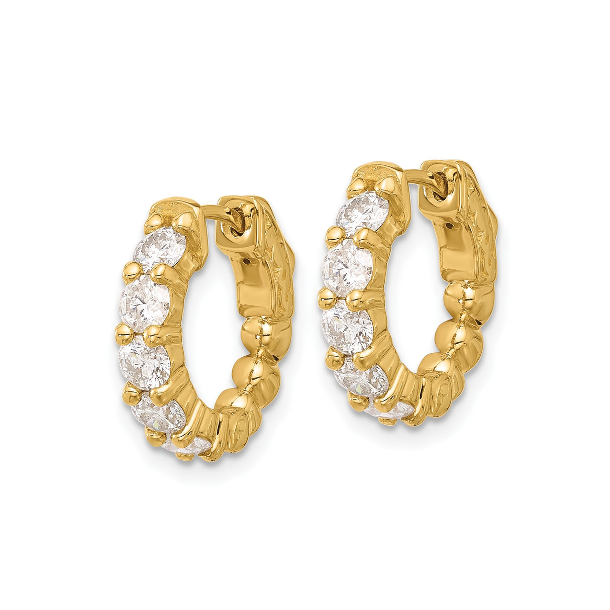 14k Yellow Gold Hoop Earrings with Cubic Zirconia, Classic Round Prong-Set Design for Women