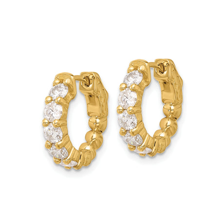14k Yellow Gold Hoop Earrings with Cubic Zirconia, Classic Round Prong-Set Design for Women
