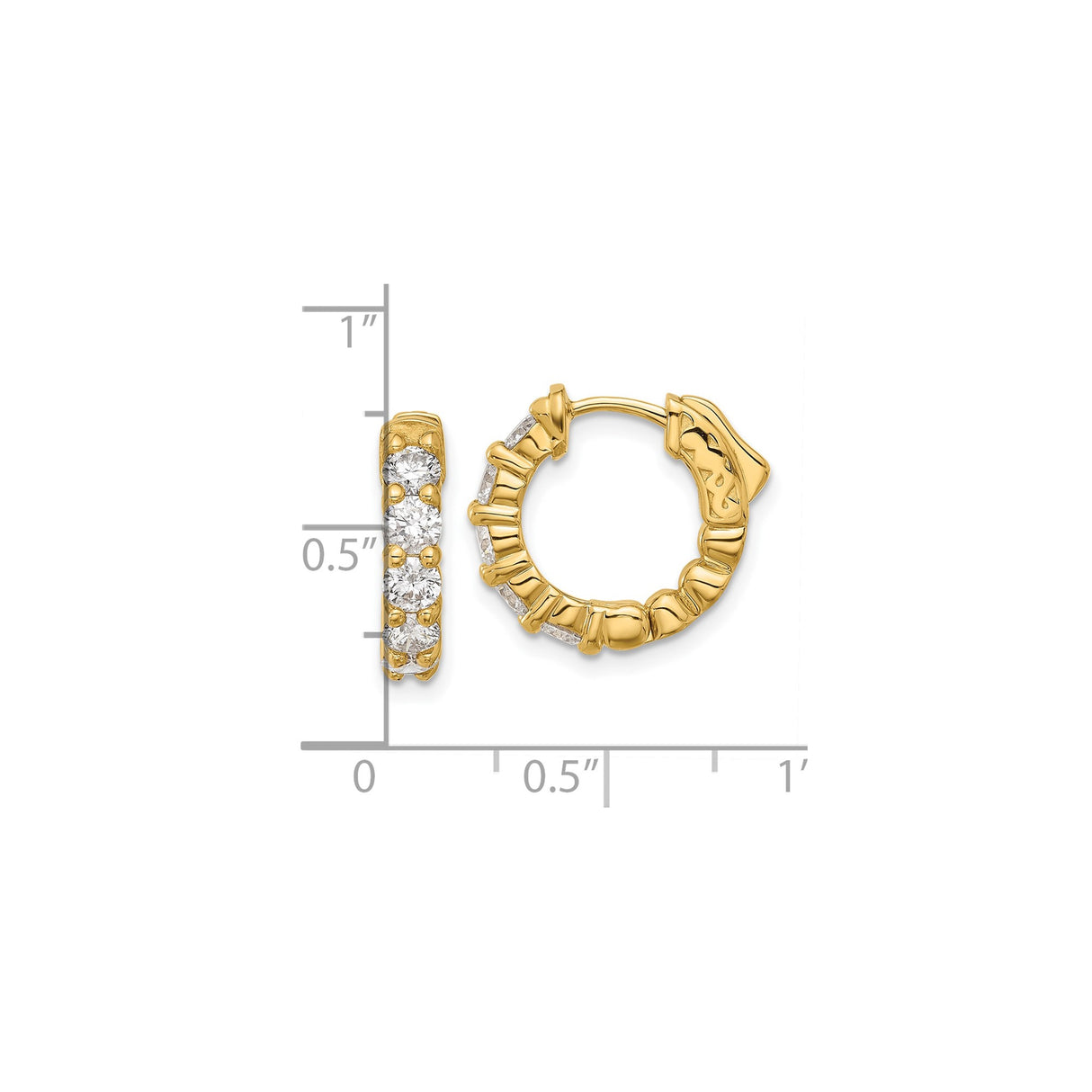 14k Yellow Gold Hoop Earrings with Cubic Zirconia, Classic Round Prong-Set Design for Women