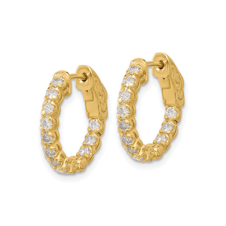 14k Yellow Gold Hoop Earrings with Round Cut Diamonds, Channel Setting, Vintage Inspired