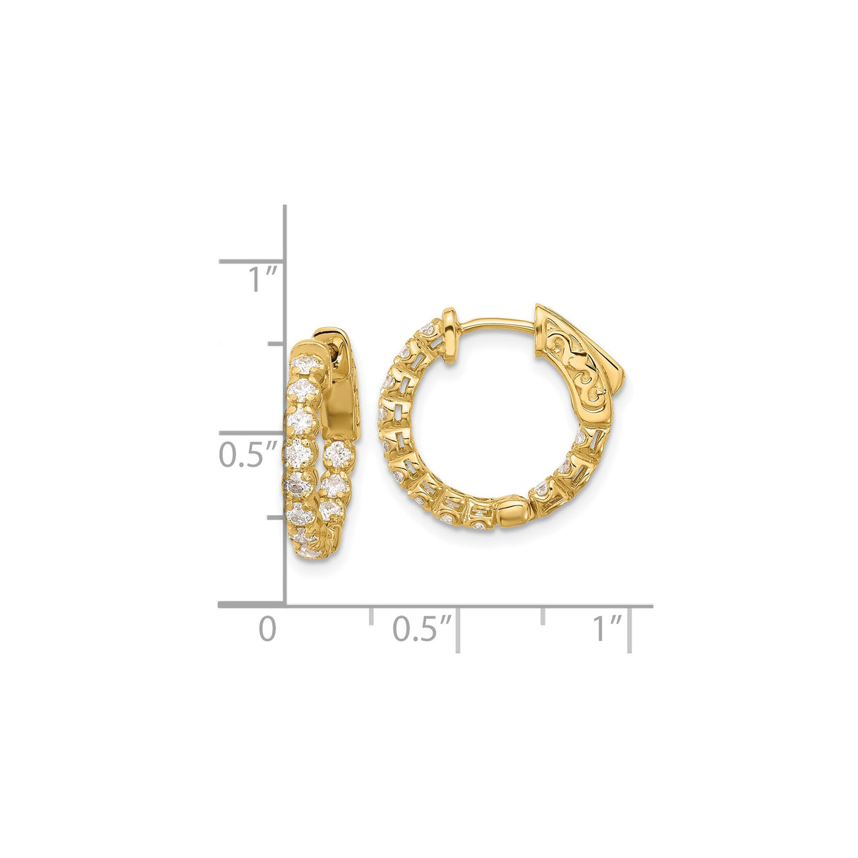 14k Yellow Gold Hoop Earrings with Round Cut Diamonds, Channel Setting, Vintage Inspired
