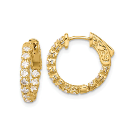 14k Yellow Gold Hoop Earrings with Round Cut Diamonds, Channel Setting, Vintage Inspired