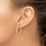14k Yellow Gold Hoop Earrings with Double Row Cubic Zirconia, Prong Set Oval Design for Women