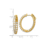 14k Yellow Gold Hoop Earrings with Double Row Cubic Zirconia, Prong Set Oval Design for Women