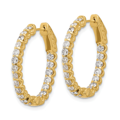14k Yellow Gold Diamond Hoop Earrings with Inside-Out Pave Design, Classic Round Style for Women
