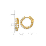14k Yellow Gold Hoop Earrings with Round-Cut Cubic Zirconia, Shared Prong, Scroll Design