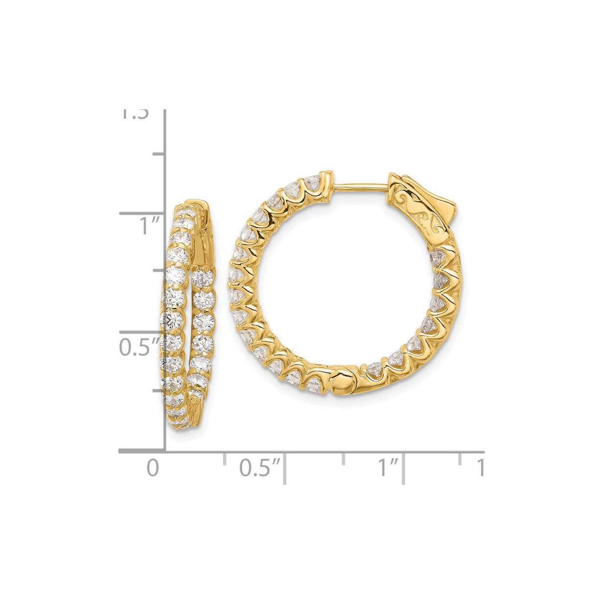 14k Yellow Gold Hoop Earrings with Cubic Zirconia, Inside-Out Prong Set Style for Women