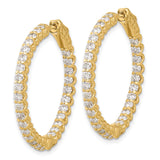 14k Yellow Gold Hoop Earrings with Cubic Zirconia, Inside Out Prong Set Round Cut Style