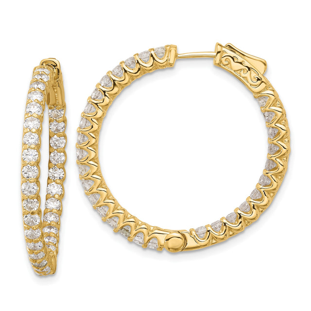 14k Yellow Gold Hoop Earrings with Cubic Zirconia, Inside Out Prong Set Round Cut Style