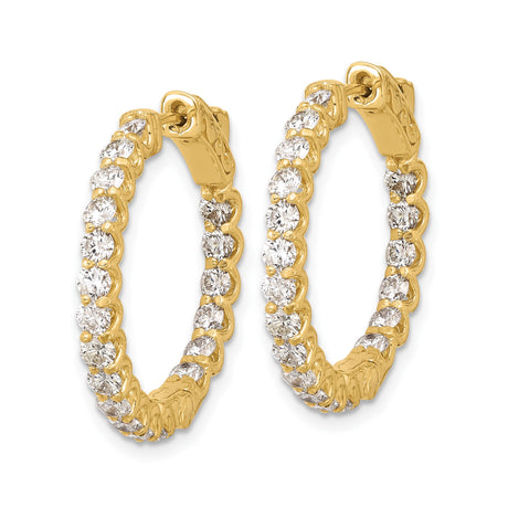 14k Yellow Gold Hoop Earrings with Cubic Zirconia, Inside-Out Prong Set, Scroll Design