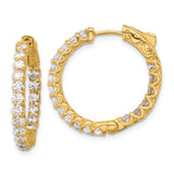 14k Yellow Gold Inside-Out Hoop Earrings with Round Cut Diamonds, Secure Clasp Design