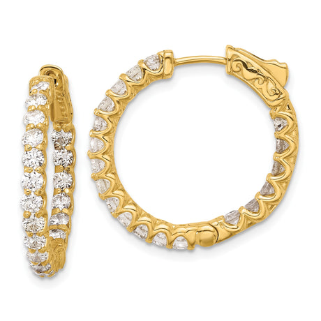 14k Yellow Gold Inside-Out Hoop Earrings with Round Cut Diamonds, Secure Clasp Design