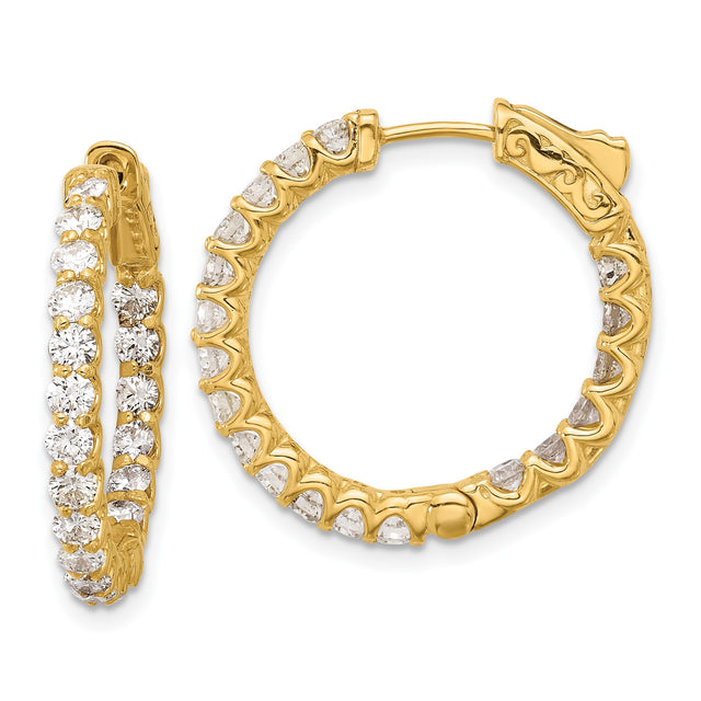 14k Yellow Gold Inside-Out Hoop Earrings with Round Cut Diamonds, Secure Clasp Design