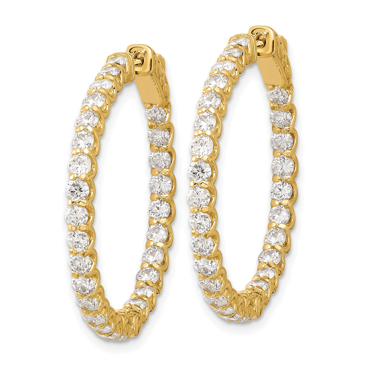 14k Yellow Gold Hoop Earrings with Cubic Zirconia, Inside-Out Full Circle Design for Women