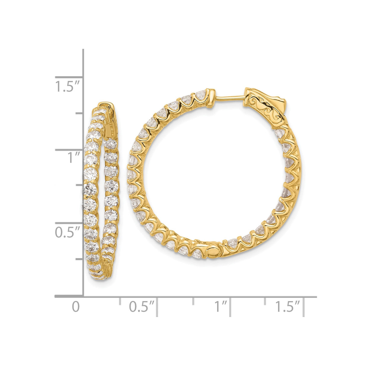 14k Yellow Gold Hoop Earrings with Cubic Zirconia, Inside-Out Full Circle Design for Women