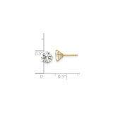 14k Yellow Gold Stud Earrings with Round Cubic Zirconia, Solitaire Prong Setting