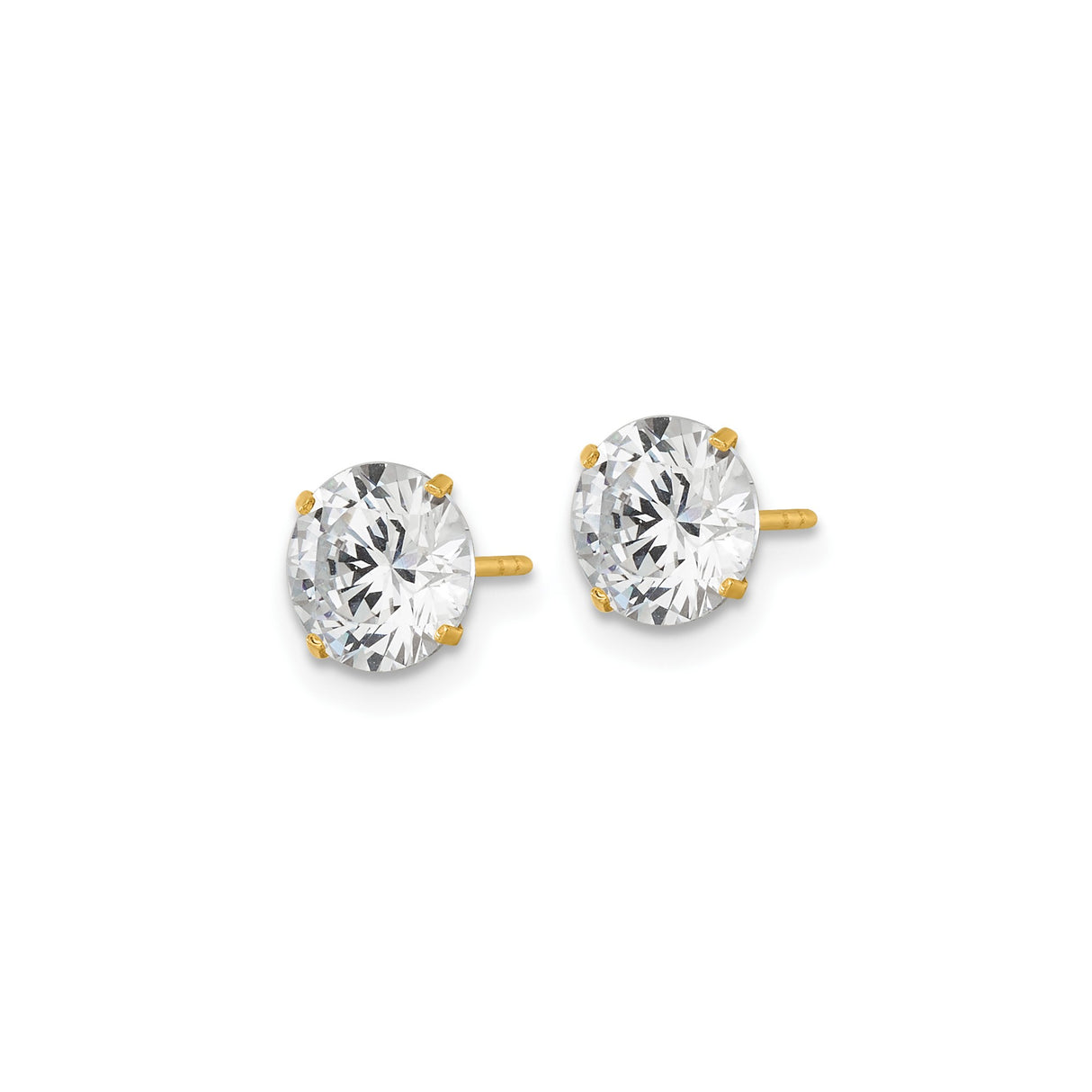 14k Yellow Gold Stud Earrings with Cubic Zirconia, Solitaire Four Prong Setting