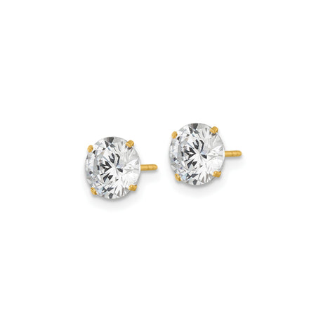 14k Yellow Gold Stud Earrings with Cubic Zirconia, Solitaire Four Prong Setting