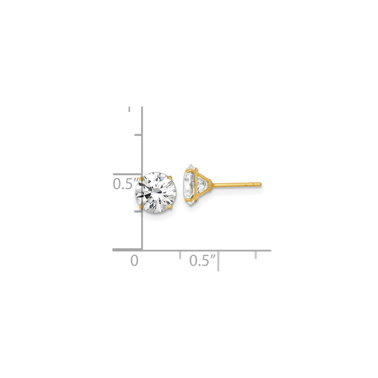 14k Yellow Gold Stud Earrings with Cubic Zirconia, Solitaire Four Prong Setting