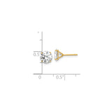 14k Yellow Gold Stud Earrings with Cubic Zirconia, Solitaire Four Prong Setting