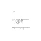 14k White Gold Heart Shaped Diamond Stud Earrings, Open Heart Design for Women