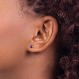 14k Yellow Gold Stud Earrings with Princess Cut Amethyst in Four Prong Setting