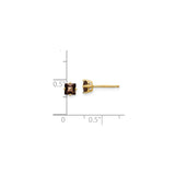 14k Yellow Gold Stud Earrings with Princess Cut Smoky Quartz, Modern Neutral Style for Women