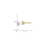 14k Yellow Gold Stud Earrings with Princess Cut Cubic Zirconia, Four Prong Setting