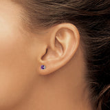 14k White Gold Stud Earrings with Square Cut Amethyst in Four Prong Setting