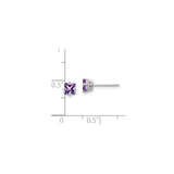 14k White Gold Stud Earrings with Square Cut Amethyst in Four Prong Setting