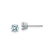 14k White Gold Stud Earrings with Square Cut Aquamarine, Prong Set Minimalist Style
