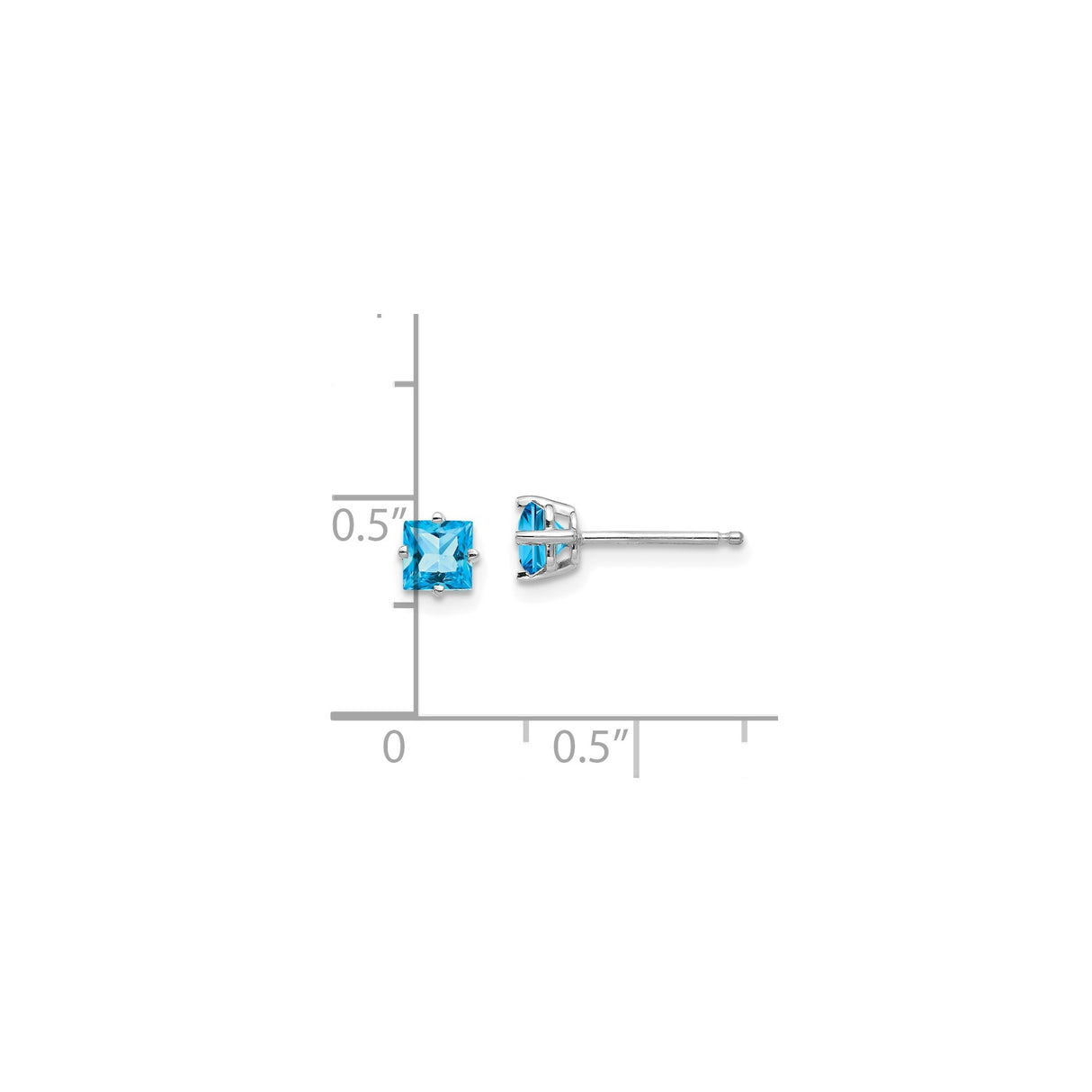 14k White Gold Stud Earrings with Swiss Blue Topaz, Princess Cut, Minimalist Style
