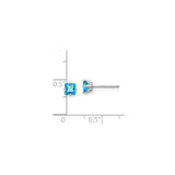 14k White Gold Stud Earrings with Swiss Blue Topaz, Princess Cut, Minimalist Style