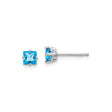 14k White Gold Stud Earrings with Swiss Blue Topaz, Princess Cut, Minimalist Style