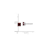 14k White Gold Garnet Stud Earrings, Square Princess Cut Minimalist Style