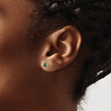 14k White Gold Stud Earrings with Green Tourmaline, Square Cut, Minimalist Style