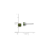 14k White Gold Stud Earrings with Green Tourmaline, Square Cut, Minimalist Style