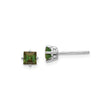 14k White Gold Stud Earrings with Green Tourmaline, Square Cut, Minimalist Style