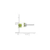 14k White Gold Stud Earrings with Square Cut Peridot in Minimalist Design for Women