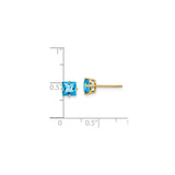 14k Yellow Gold Stud Earrings with Swiss Blue Topaz, Square Cut, Modern Minimalist Style