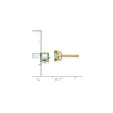 14k Yellow Gold Stud Earrings with Square Checker Cut Green Amethyst, Minimalist Design