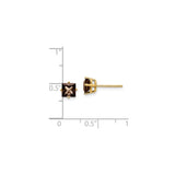 14k Yellow Gold Stud Earrings with Princess Cut Smoky Quartz, Square Minimalist Design