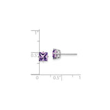 14k White Gold Amethyst Stud Earrings with Princess Cut Purple Gemstone in Four Prong Setting