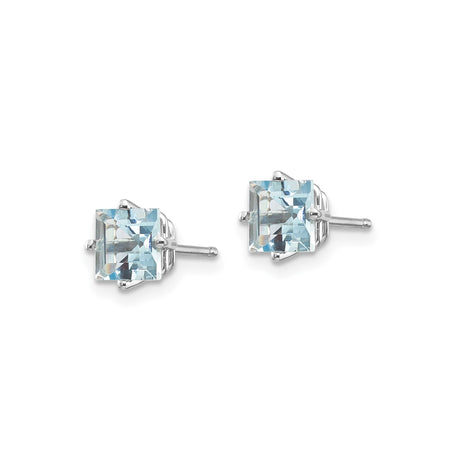 14k White Gold Stud Earrings with Square Cut Aquamarine, Minimalist Design for Women
