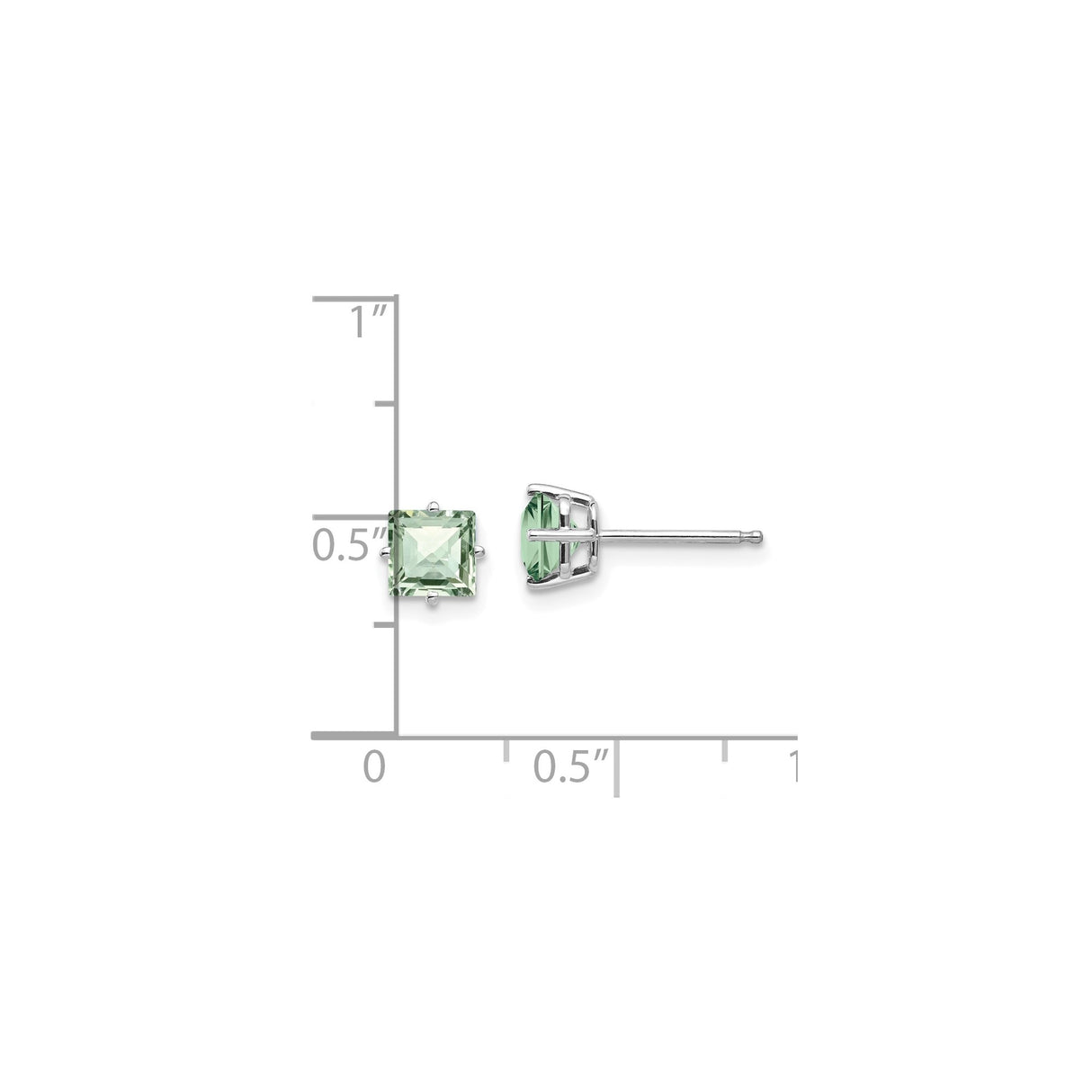 14k White Gold Green Quartz Stud Earrings, Square Cut, Minimalist Design for Women